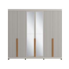 Guarda Roupa Casal CR35242 6 Portas de Bater 4 Gavetas MDF com Espelho Cinza-nature