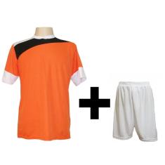 Uniforme Esportivo com 14 camisas modelo Sporting Laranja/Preto/Branco + 14 calções modelo Madrid + 1 Goleiro +