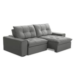 Sofá 3 Lugares Retrátil e Reclinável Argos Veludo Prata