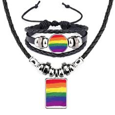 Stippling Rainbow Gay LGBT Colar de couro LGBT conjunto de joias