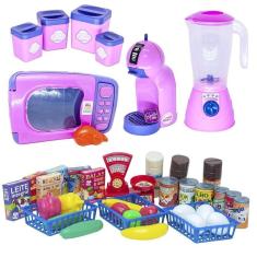 Kit cozinha infantil menina rosa mercado microondas pote 42p