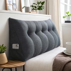 Travesseiro triangular grande de cabeceira com bolso, almofada de cabeceira de linho, almofadas de leitura para sentar na cama, almofada de cabeceira triangular reforçada, almofadas macias e fofas,