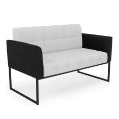 Sofá Namoradeira 2 Lugares Base Industrial Preto Elisa Preto-linho Cinza A05 D03 - D`rossi