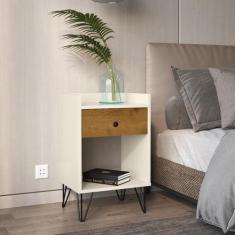 Mesa De Cabeceira Quarto Estilo Retrô Pés De Ferro Ella - Comprar Móve