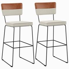 Kit 02 Banquetas Altas Sala Jantar Allana L02 Faixa Corano Camel Linho