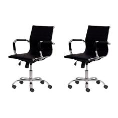 Kit 2 Cadeiras Escritório Stripes Diretor Pu Preta Base Gira - Waw Des