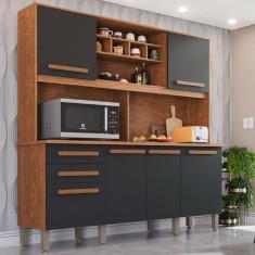 Armário Para Cozinha 6 Portas 2 Gavetas Luna Top Imop Móveis Cinamomo Com Grafite