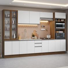Armário De Cozinha Completa 340cm Rustic/branco Glamy Madesa 01 Rustic/branco