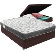 Cama Box Baú Marrom E Colchão Iso100 Espuma D33 Casal Ortobom