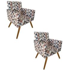 Kit 02 Poltronas Nina Suede Triangulos Bege Decoração Para Sala Quarto