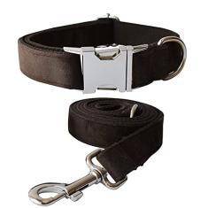 Conjunto de coleira e guia para cães, coleira de veludo para cães com fivela de liberação rápida coleiras ajustáveis para cães pequenos, médios e grandes, caminhando para treinamento de corrida (gola: 33-50 cm, comprimento da guia: 1,5 m)