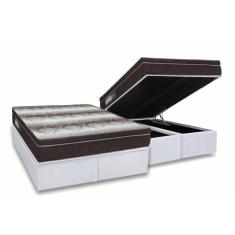 Cama Box Baú Queen Colchão Ortopédico Ortobom Light + Base Crc Courano White 158x198