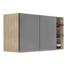 Armário De Cozinha Aéreo Califórnia 80cm E Nicho Garrafeiro 20cm Riad Castanho/cinza - Lumil