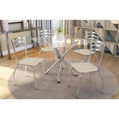 Sala de Jantar Completa Volga c/ Tampo Vidro 90cm + 4 Cadeiras Portuga