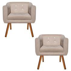 Kit 02 Poltronas Julia Suede Bege Com Strass Pés Palito