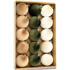 Bolas de Natal de veludo com enfeites de bolas de Natal – Pacote com 15 peças de decoração de lâmpadas de Natal inquebráveis – Multicolorido, verde, marrom, neutro, 8 cm