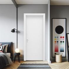 Kit Porta de Madeira 210x70cm Lisa Laqueada Direita Moldufama Branco