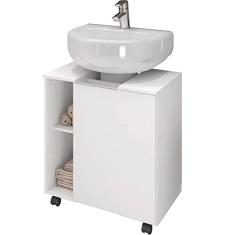 Gabinete de Coluna Para Banheiro 01 Porta com Rodízios Pequin B02 Branco - Lyam Decor