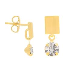 Brinco Infantil Rommanel Banhado Ouro Base Com Cristal Pendurado 524634