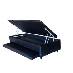 Cama Box Baú Solteiro Com Auxiliar Sintético Preto (Espuma só na Auxiliar)