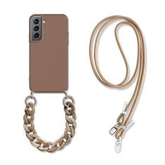 Colar Crossbody Colar Cadeia de Mármore Case Para Samsung Galaxy S21 Ultra Plus S20 FE S10 S22 S 22 5G S9 S8 Soft Tpu Capa Traseira, Coffee w CL, S21 Plus