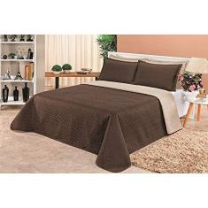 Cobre Leito Clara Casal Liso Dupla Face 3 Peças Matelado Ultrasônico Tabaco/Kaqui