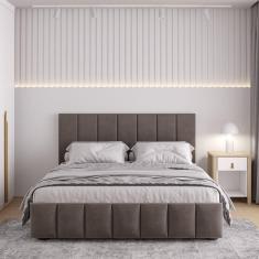 Cama Casal Estofada sem Cabeceira Uvaia CabeCasa MadeiraMadeira Cappucino