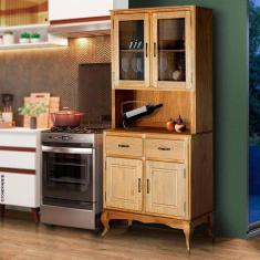 Armário De Cozinha Pequeno Rústico Madeira Maciça 4 Portas Marrom Shop JM