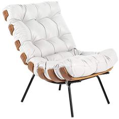 Poltrona Decorativa Sala de Estar Costela L04 Couro Branco - Lyam Decor