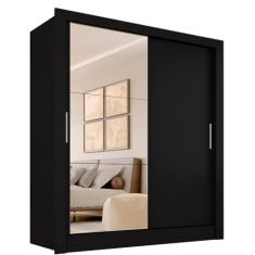 Guarda Roupa Solteiro Paloma 2 Pts C/Espelho Preto Fosco M. Arapongas Preto Fosco