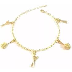 Pulseira Cabeleireira Escova Tesoura Beleza Folheado 18k