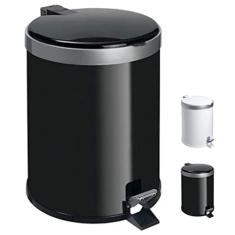 Lixeira com Pedal 5 Litros em Polipropileno Preto – Tampa Reta com Aro Prata