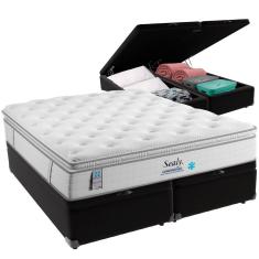 Cama Box Baú Preto e Colchão Confort Gel Molas Ensacadas com Pillow Top Queen Sealy