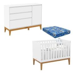 Berço Americano Unique E Cômoda Com Porta Nature Clean Branco Soft Eco Wood Com Colchão Ortobom – Matic