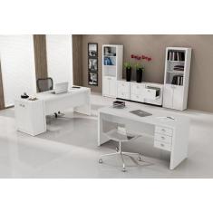 Conjunto para Home Office com 08 Peças Branco - Tecno Mobili