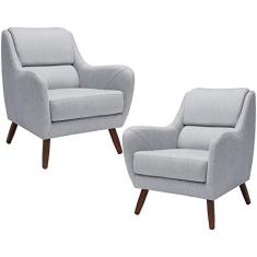 Kit 02 Poltronas Decorativas Para Sala de Estar e Recepção Gooby D02 Linho Cinza D-315 - Lyam Decor