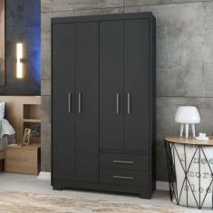 Guarda Roupa Primacy 4 Portas 2 Gavetas Preto Fosco Batrol Preto Fosco