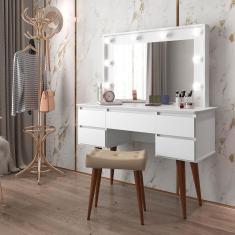 Penteadeira Camarim Patrimar Strass com 5 Gavetas, Espelho e Banqueta