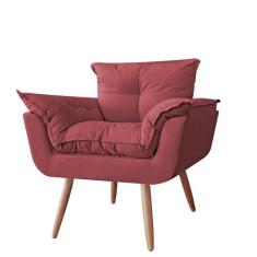 Poltrona decorativa Opalla Pés Palito Suede Bordô - DS Estofados