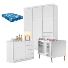 Quarto de Bebê Blenda e Berço Americano Ludmila Branco Acetinado com C