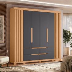 Guarda-Roupa Casal Palumóveis Doble com Cabideiro, 6 Portas de Bater e 4 Gavetas - 240cm de Largura 