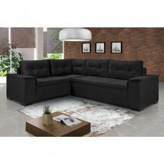 Sofá Viena Canto Suede Plus Confortável Pés Madeira Império Preto 381