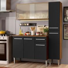 Armário de Cozinha Compacta Madesa Emilly Force com Balcão e Paneleiro - Rustic/Preto