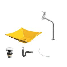 Kit Cuba L34 C/Torneira Link 1062 Metal + Válvula Click 1''G + Sifão Cromado + Flexível Amarelo