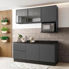 Cozinha Compacta Bartira Línea com 5 Portas, 3 Gavetas e 4 Prateleiras - 180cm de largura - Grafite