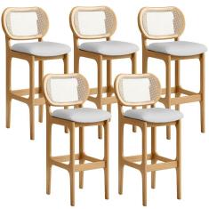 Kit 05 Banquetas Altas Para Cozinha Bancada Sala Tela Betta Fixa L02 Linho Cinza - Lyam