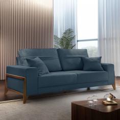 Sofá 4 Lugares 220Cm Com Almofadas M130 Martins Estofados Linho/Azul Petroleo