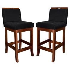 Kit 2 Banquetas Turim Assento 60 Cm Madeira Castanho Suede