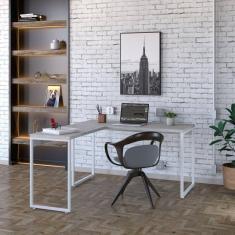 Mesa de Escritório em L Estilo Industrial 135x150cm Kuadra Snow / Est.Branca