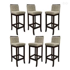 Kit 6 Banquetas Média para Ilha de Cozinha Nice Madeira Maciça Matelassê Suede Bege CCS